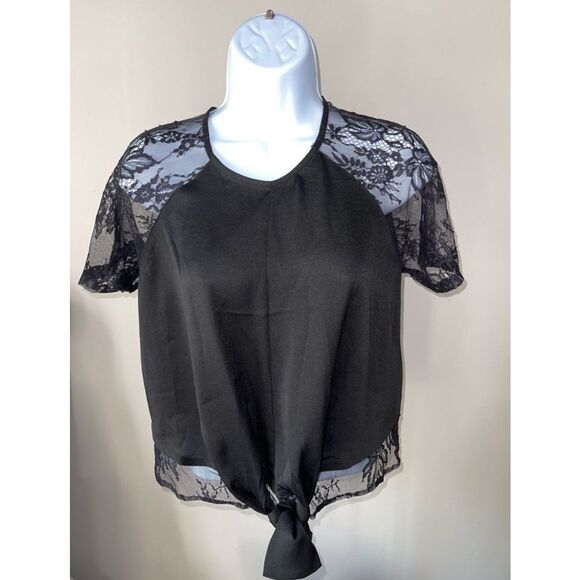 Express Black Lace Sleeve Tie Blouse Size M - Picture 1 of 5